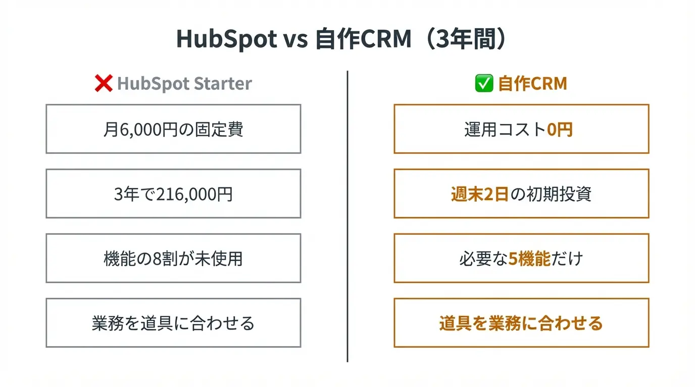 HubSpot vs 自作CRM(3年間)