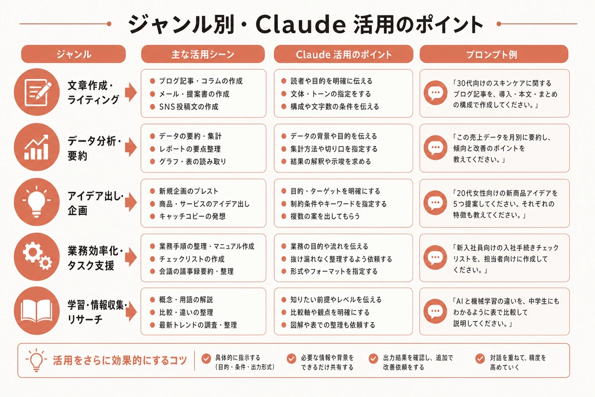 ジャンル別・Claude 活用のポイント
