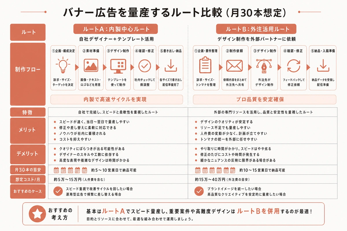 バナー広告を量産するルート比較(月30本想定)