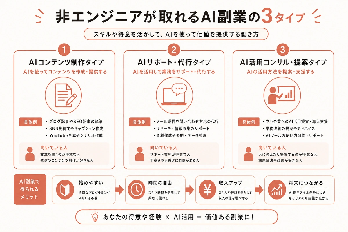 非エンジニアが取れるAI副業の3タイプ