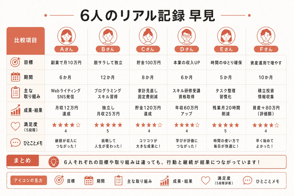 6人のリアル記録 早見