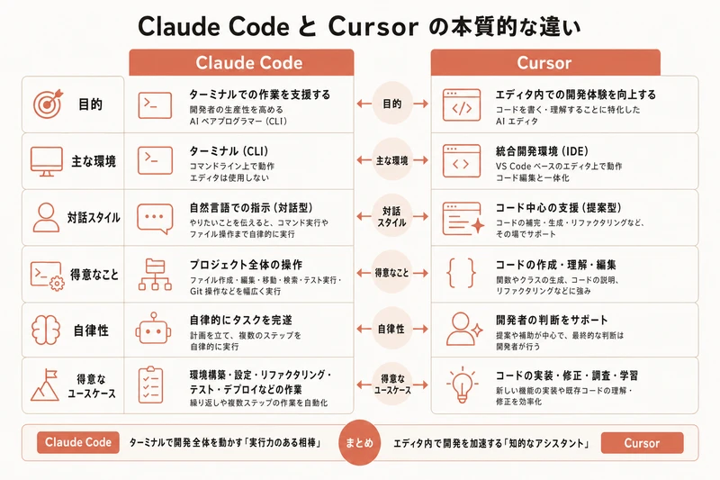 Claude Code と Cursor の本質的な違い