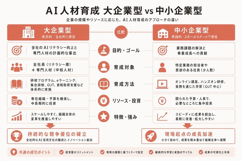 AI人材育成 大企業型 vs 中小企業型