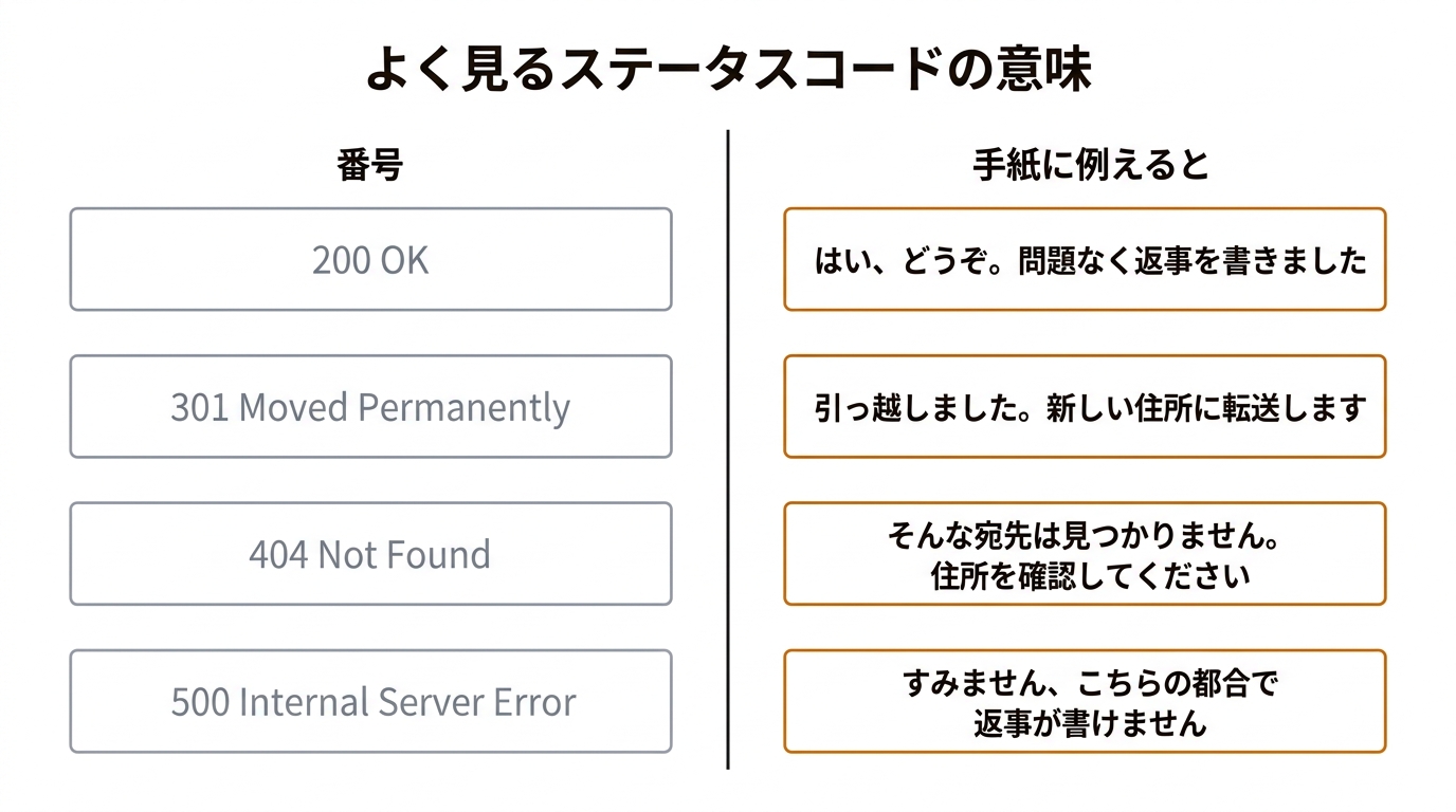 よく見るステータスコードの意味